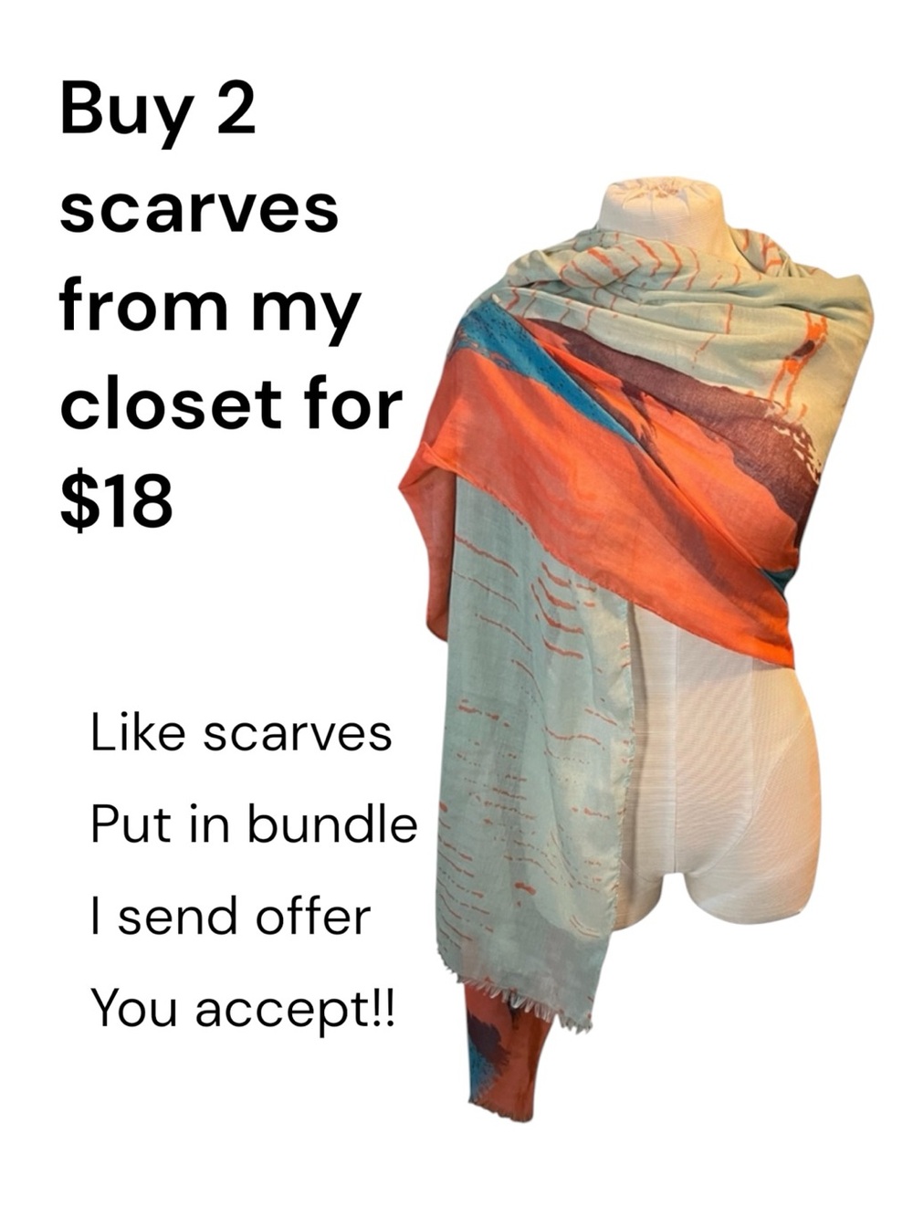 Lightweight Artistic Multicolor Scarf - Coral & Mint